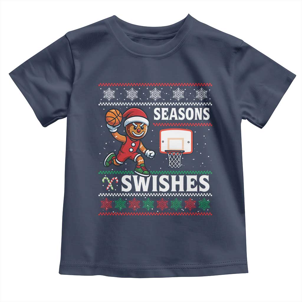 Seasons Swishes Toddler T Shirt Funny Gingerbread Basketball Christmas Gift TS12 Navy Print Your Wear