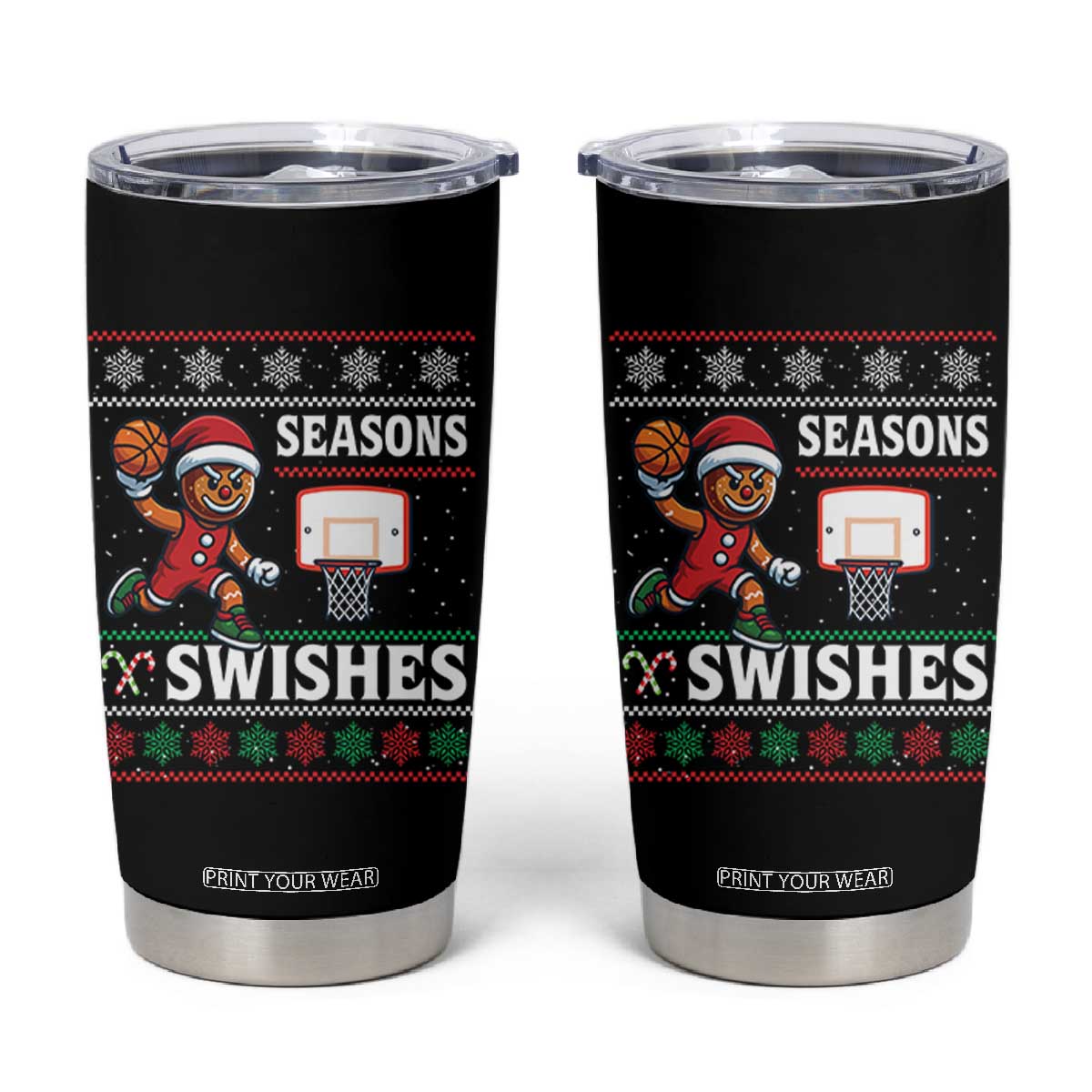 Seasons Swishes Tumbler Cup Funny Gingerbread Basketball Christmas Gift - Print Your Wear