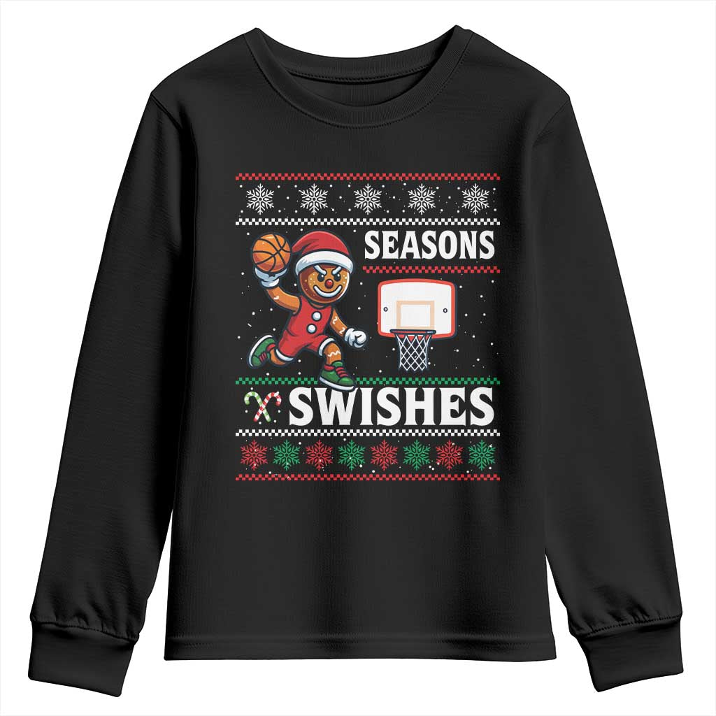 Seasons Swishes Youth Sweatshirt Funny Gingerbread Basketball Christmas Gift TS12 Black Print Your Wear