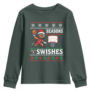 Seasons Swishes Youth Sweatshirt Funny Gingerbread Basketball Christmas Gift TS12 Dark Forest Green Print Your Wear