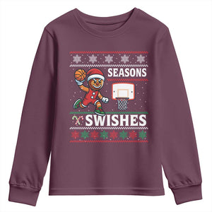 Seasons Swishes Youth Sweatshirt Funny Gingerbread Basketball Christmas Gift TS12 Maroon Print Your Wear