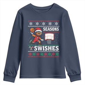 Seasons Swishes Youth Sweatshirt Funny Gingerbread Basketball Christmas Gift TS12 Navy Print Your Wear