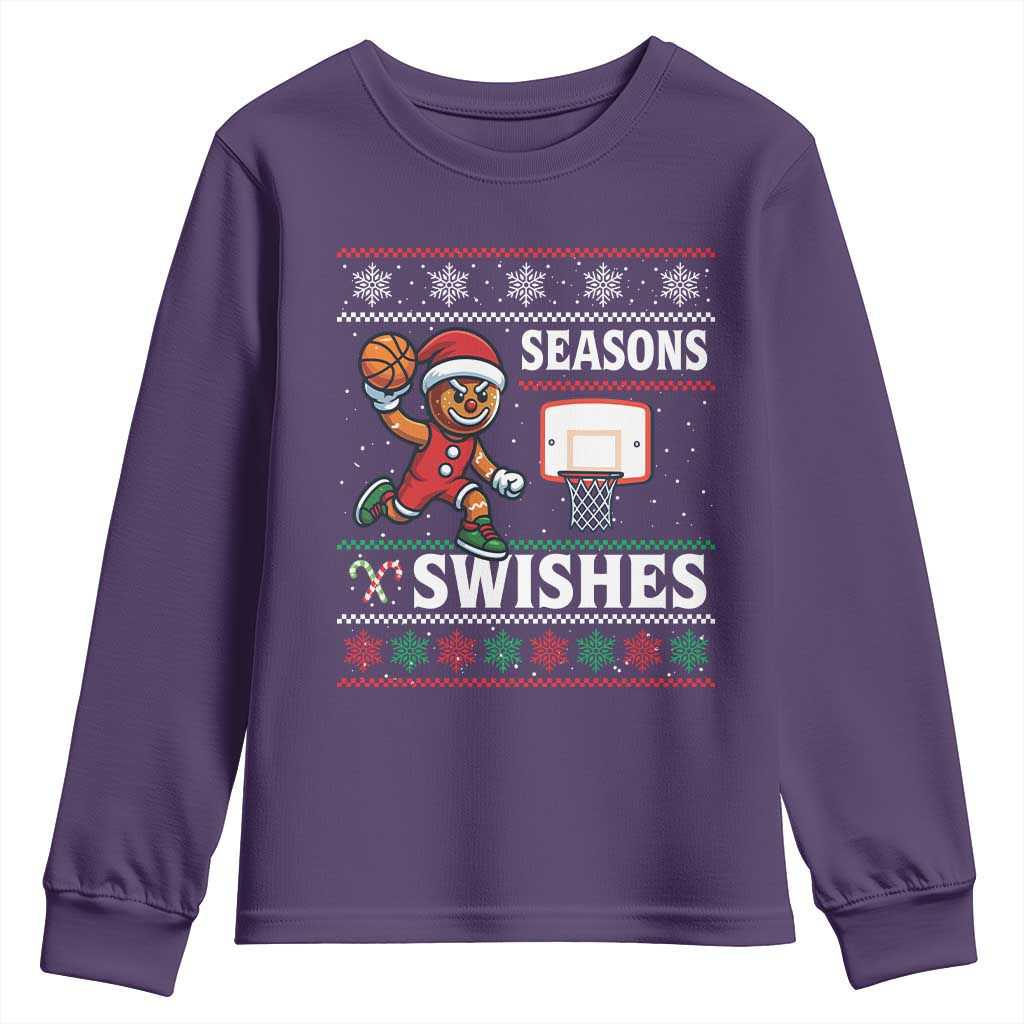 Seasons Swishes Youth Sweatshirt Funny Gingerbread Basketball Christmas Gift TS12 Purple Print Your Wear