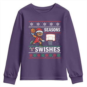 Seasons Swishes Youth Sweatshirt Funny Gingerbread Basketball Christmas Gift TS12 Purple Print Your Wear