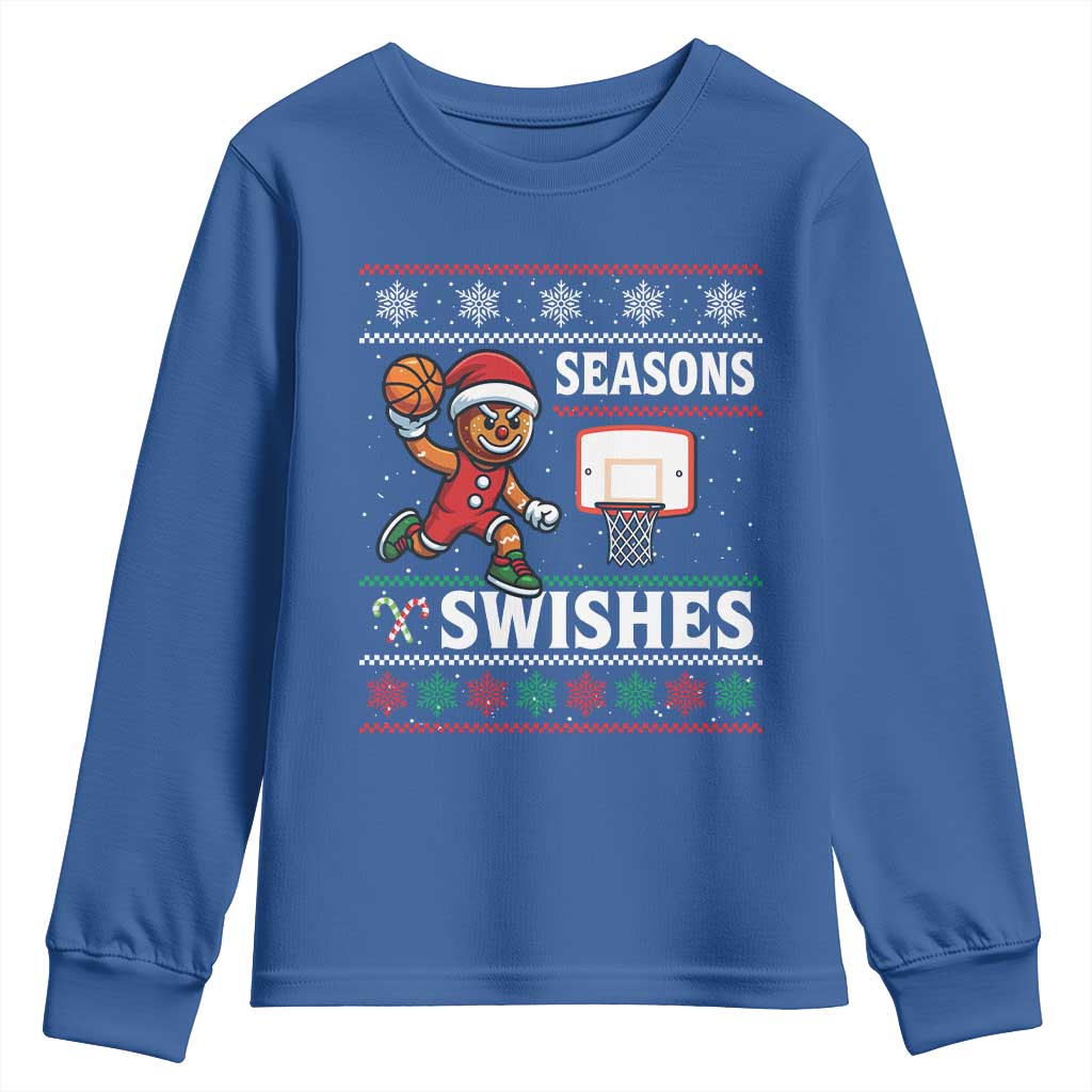 Seasons Swishes Youth Sweatshirt Funny Gingerbread Basketball Christmas Gift TS12 Royal Blue Print Your Wear