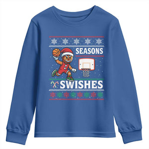 Seasons Swishes Youth Sweatshirt Funny Gingerbread Basketball Christmas Gift TS12 Royal Blue Print Your Wear