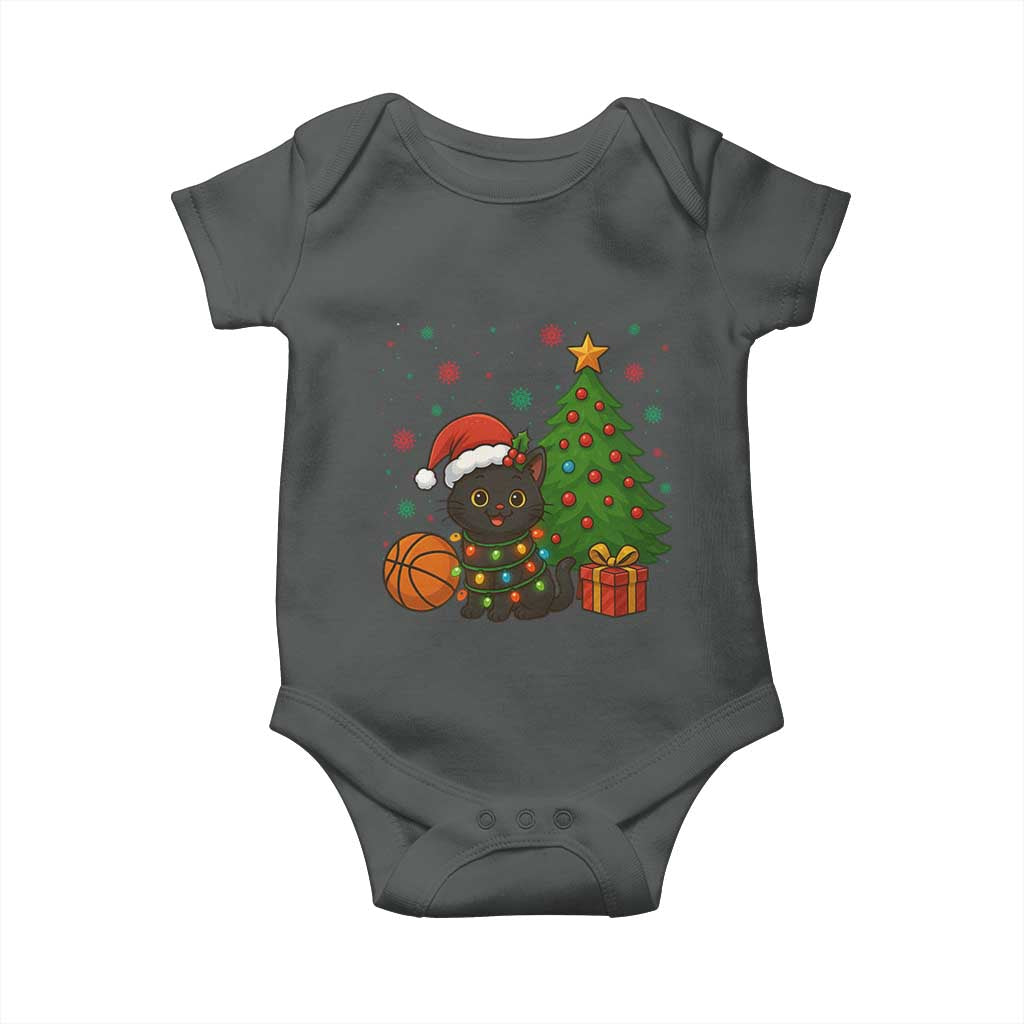 Funny Christmas Black Cat Baby Onesie Gift For Cat Lover TS12 Dark Heather Print Your Wear