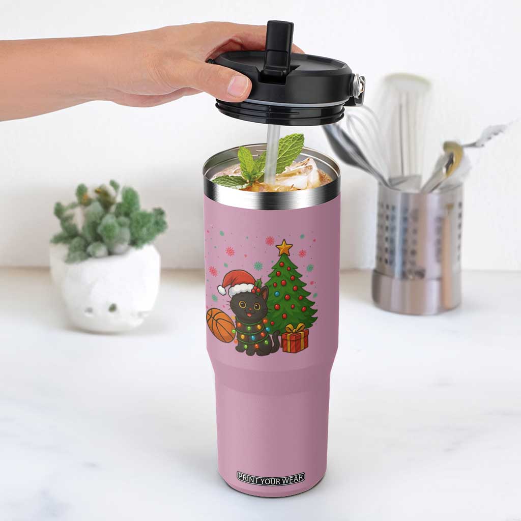 Funny Christmas Black Cat Flip Straw Tumbler Gift For Cat Lover TS12 One Size: 30 oz Light Pink Print Your Wear