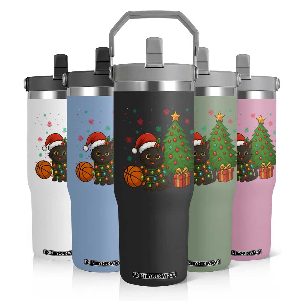 Funny Christmas Black Cat Flip Straw Tumbler Gift For Cat Lover TS12 Print Your Wear
