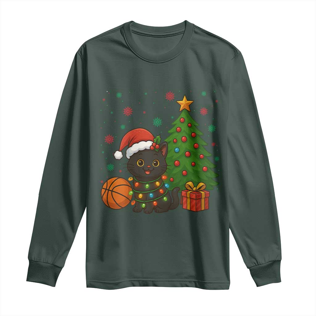 Funny Christmas Black Cat Long Sleeve Shirt Gift For Cat Lover TS12 Dark Forest Green Print Your Wear