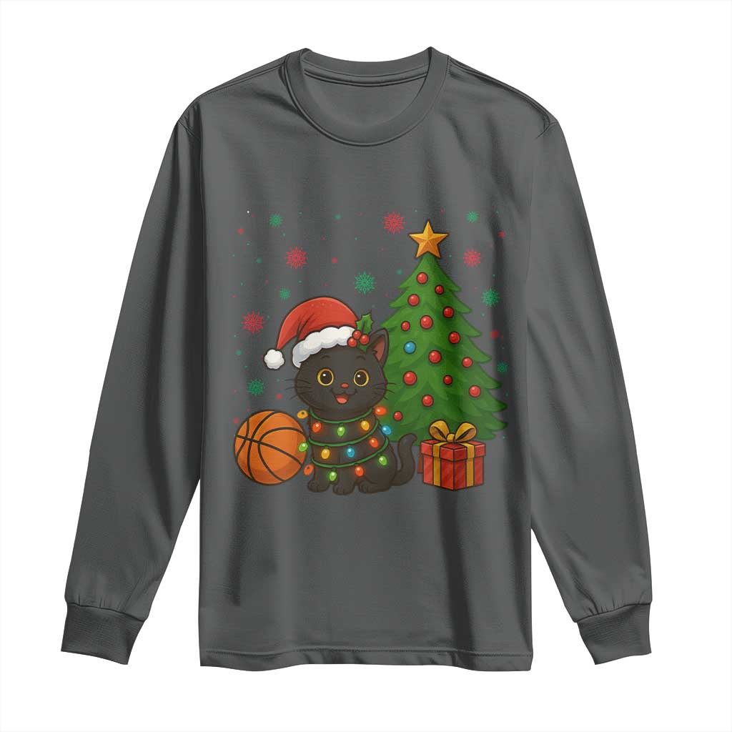 Funny Christmas Black Cat Long Sleeve Shirt Gift For Cat Lover TS12 Dark Heather Print Your Wear
