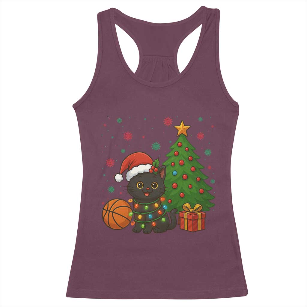 Funny Christmas Black Cat Racerback Tank Top Gift For Cat Lover TS12 Maroon Print Your Wear