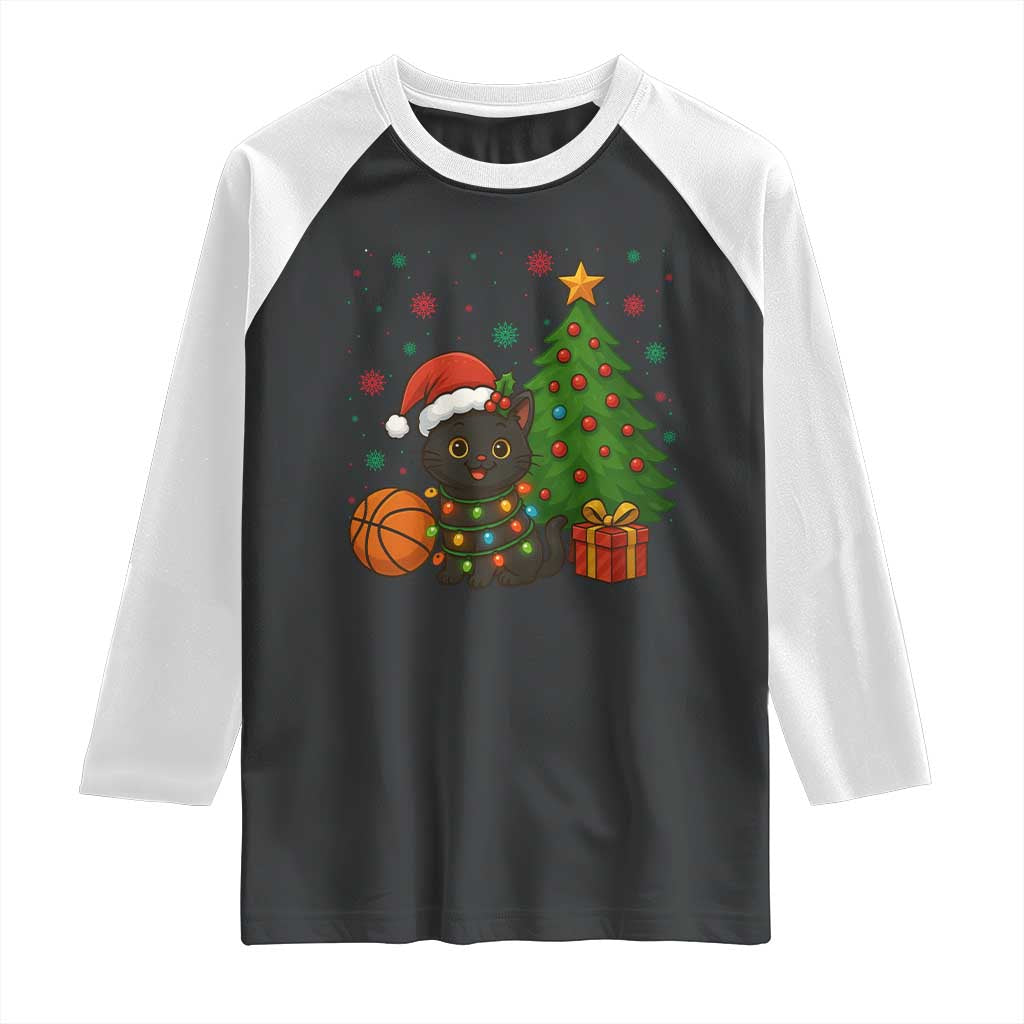 Funny Christmas Black Cat Raglan Shirt Gift For Cat Lover TS12 Black White Print Your Wear