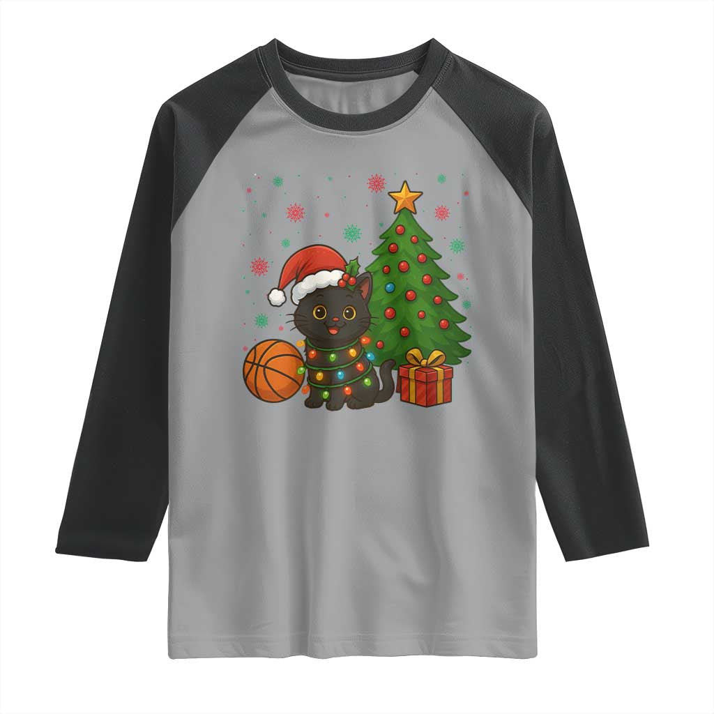 Funny Christmas Black Cat Raglan Shirt Gift For Cat Lover TS12 Sport Gray Black Print Your Wear