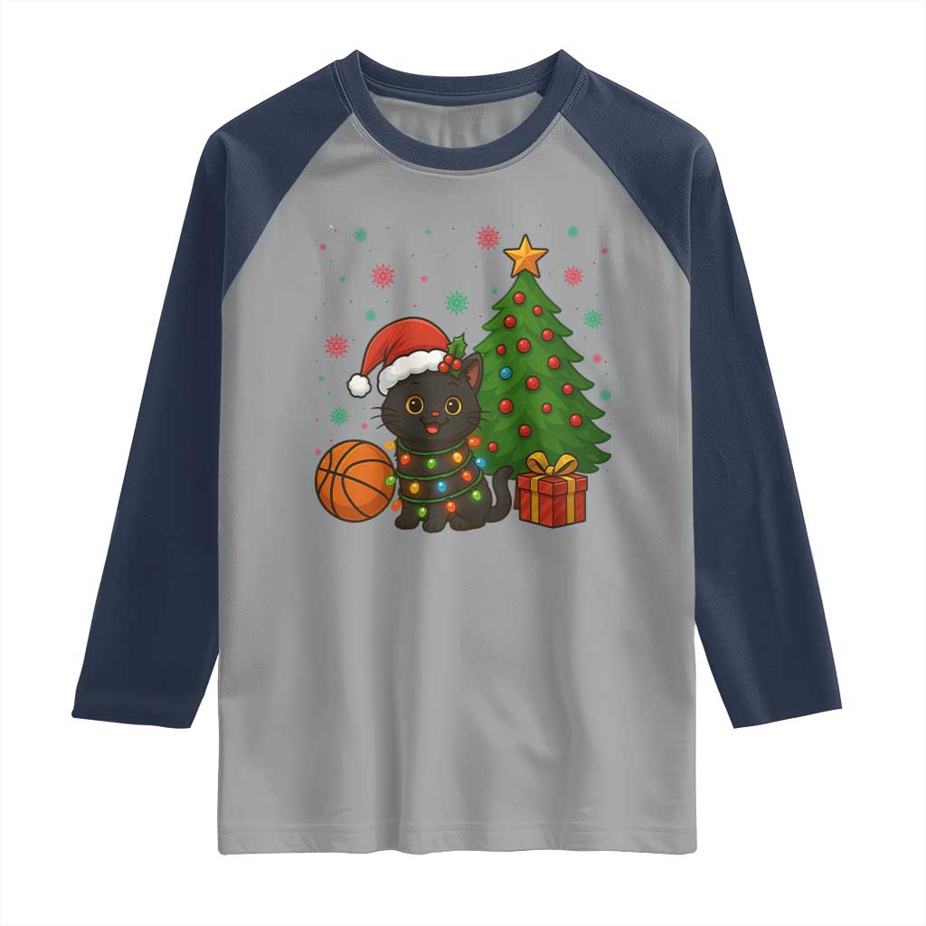 Funny Christmas Black Cat Raglan Shirt Gift For Cat Lover TS12 Sport Gray Navy Print Your Wear