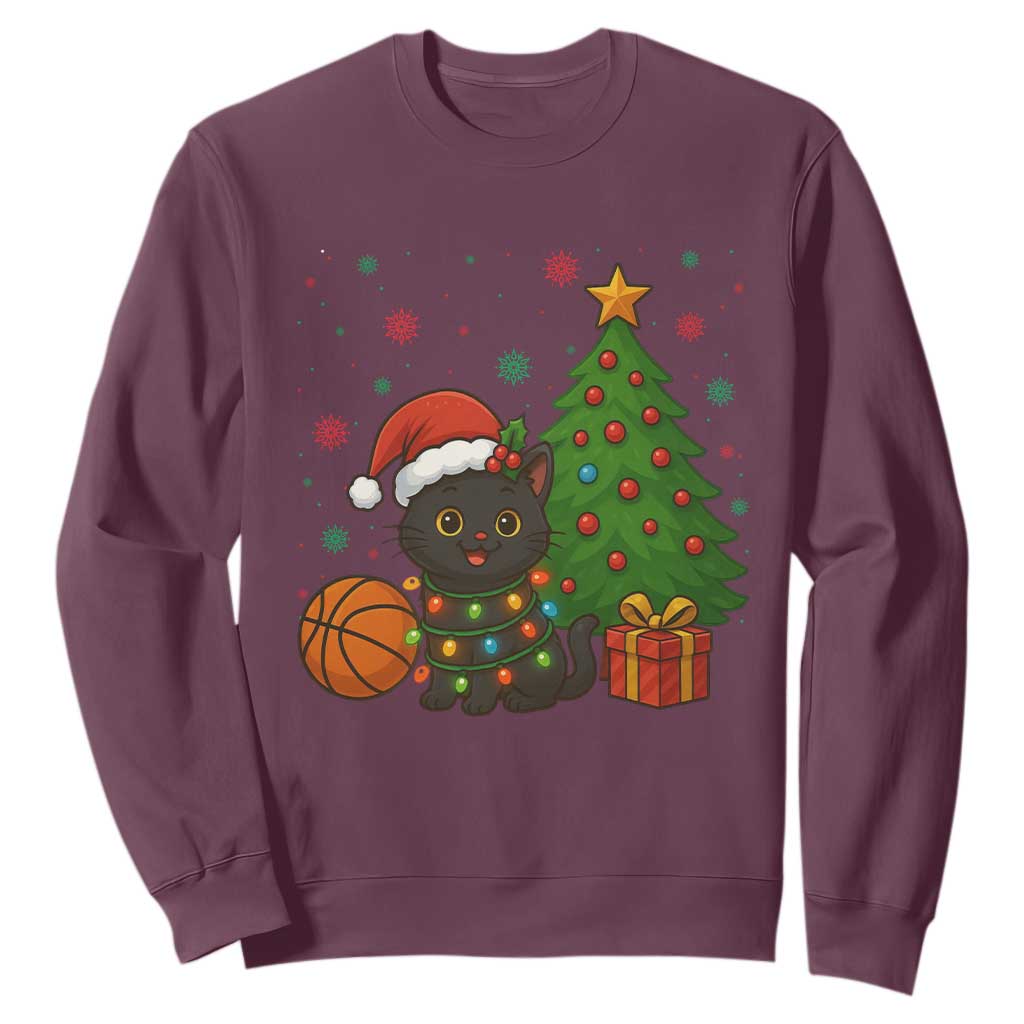 Funny Christmas Black Cat Sweatshirt Gift For Cat Lover TS12 Maroon Print Your Wear