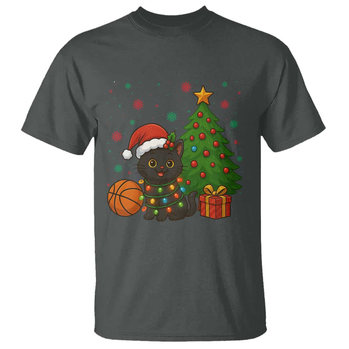 Funny Christmas Black Cat T Shirt Gift For Cat Lover TS12 Dark Heather Print Your Wear