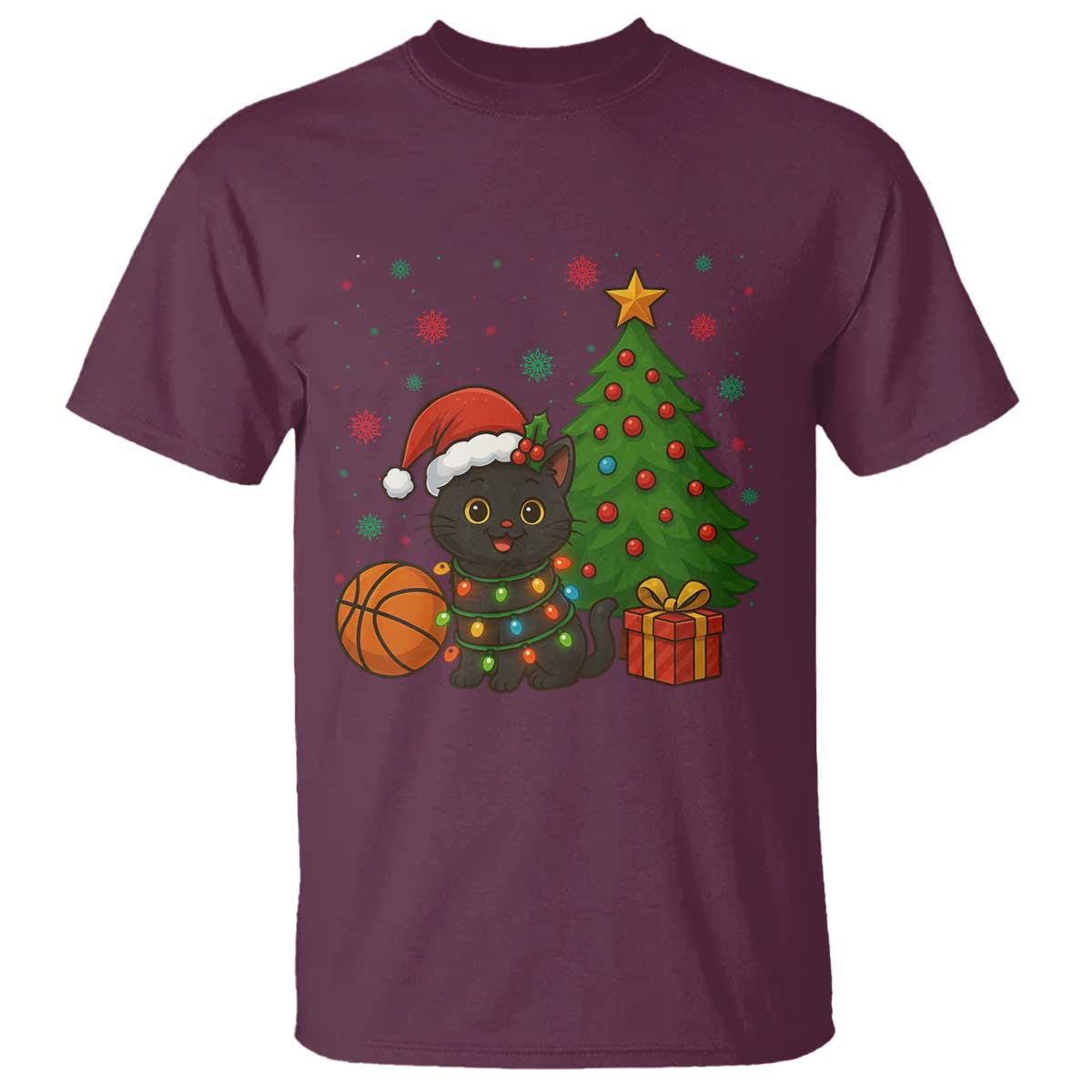 Funny Christmas Black Cat T Shirt Gift For Cat Lover TS12 Maroon Print Your Wear