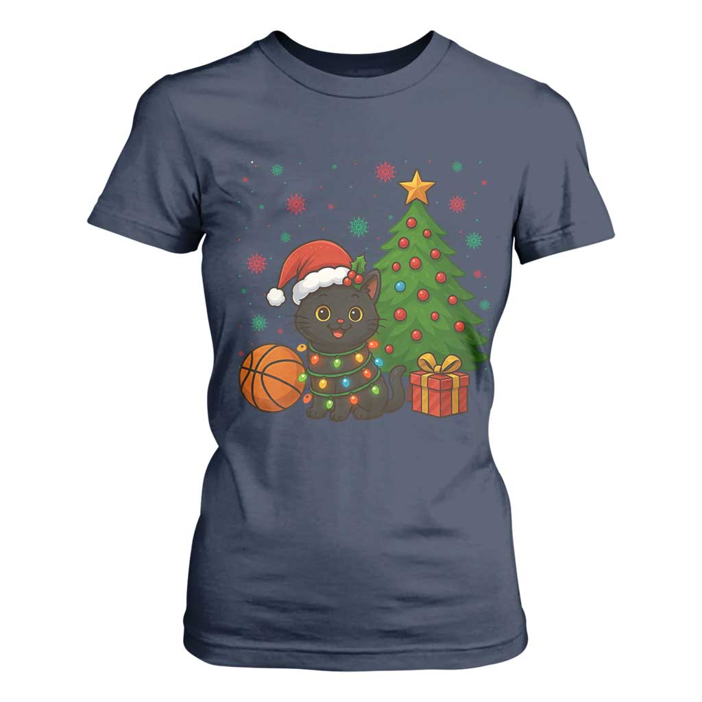 Funny Christmas Black Cat T Shirt For Women Gift For Cat Lover TS12 Navy Print Your Wear