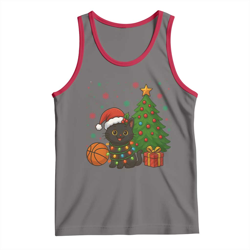 Funny Christmas Black Cat Tank Top Gift For Cat Lover TS12 Deep Heather Red Print Your Wear