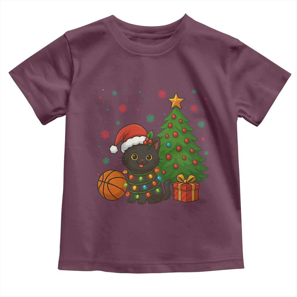 Funny Christmas Black Cat Toddler T Shirt Gift For Cat Lover TS12 Maroon Print Your Wear