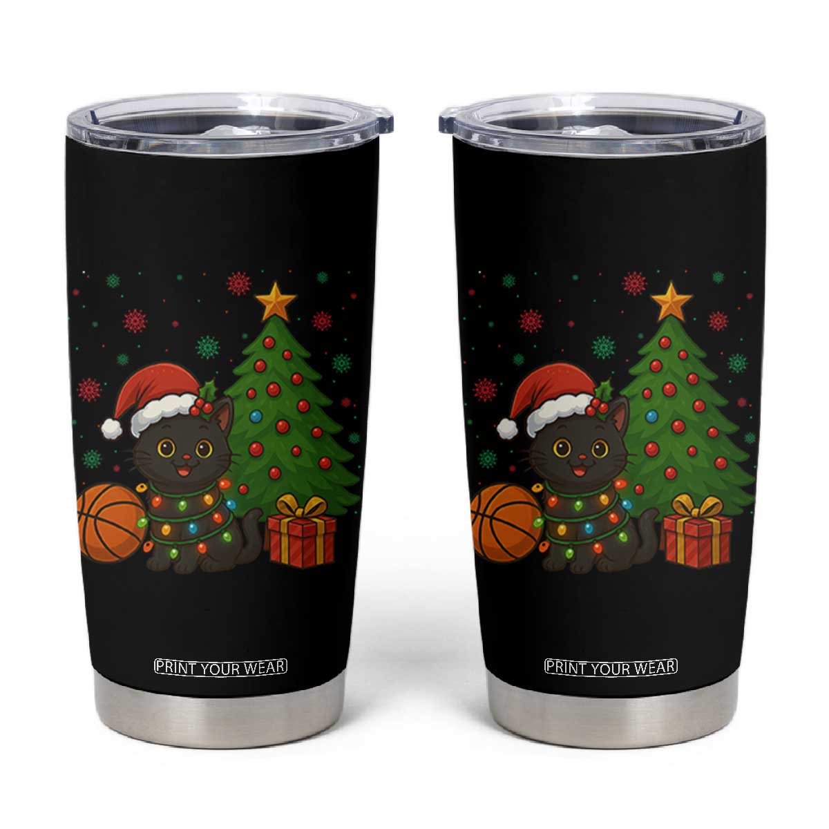 Funny Christmas Black Cat Tumbler Cup Gift For Cat Lover - Print Your Wear