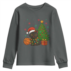 Funny Christmas Black Cat Youth Sweatshirt Gift For Cat Lover TS12 Dark Heather Print Your Wear