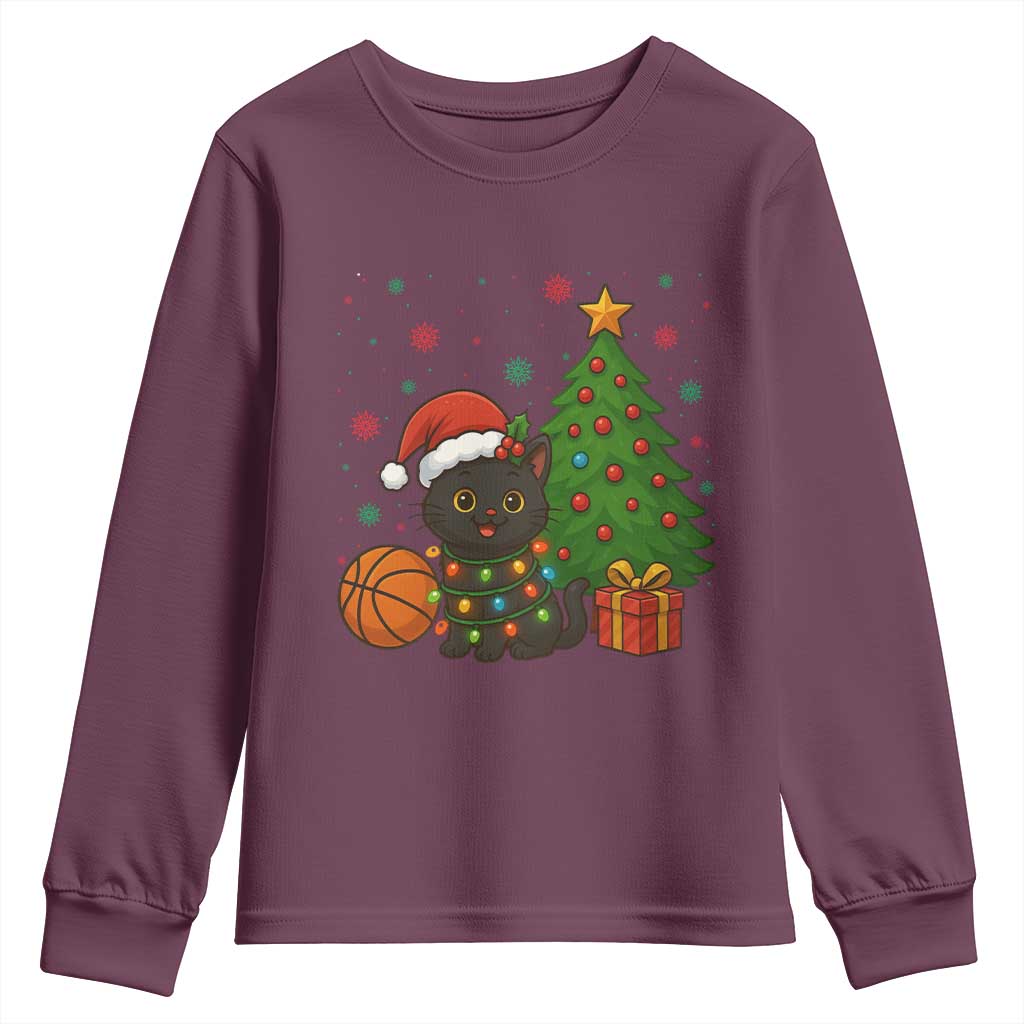 Funny Christmas Black Cat Youth Sweatshirt Gift For Cat Lover TS12 Maroon Print Your Wear