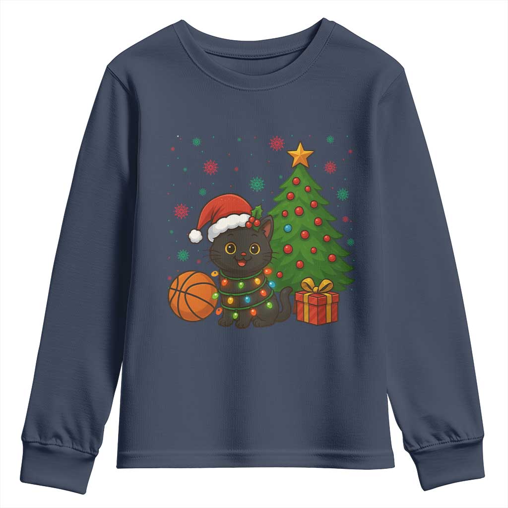 Funny Christmas Black Cat Youth Sweatshirt Gift For Cat Lover TS12 Navy Print Your Wear
