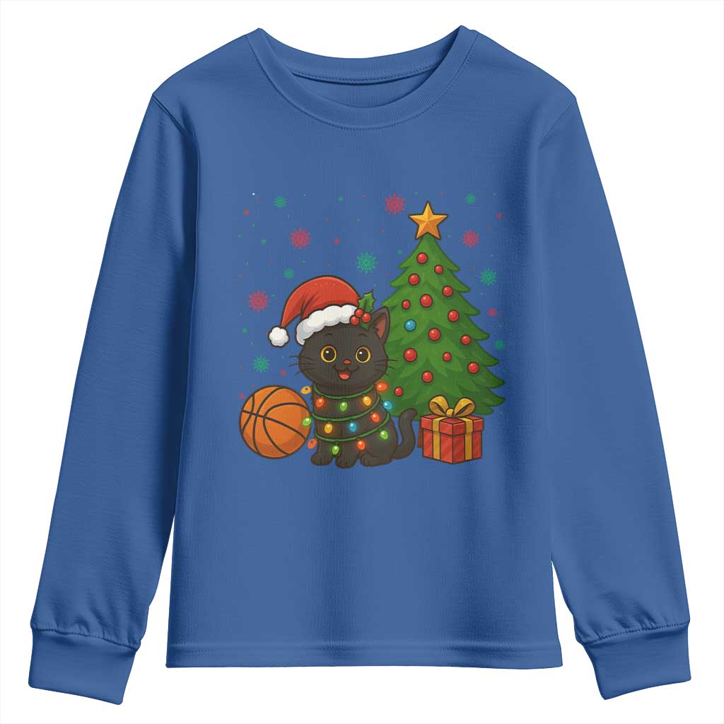 Funny Christmas Black Cat Youth Sweatshirt Gift For Cat Lover TS12 Royal Blue Print Your Wear