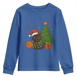 Funny Christmas Black Cat Youth Sweatshirt Gift For Cat Lover TS12 Royal Blue Print Your Wear