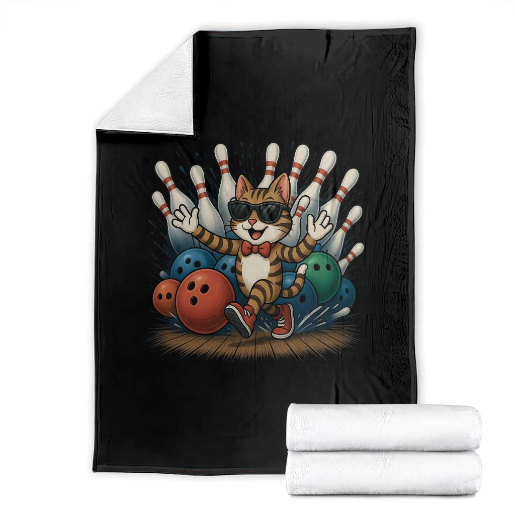 Funny Bowler Gift Throw Blanket Bowling Cat With Sunglasses - Print Your Wear