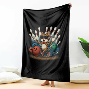 Funny Bowler Gift Throw Blanket Bowling Cat With Sunglasses - Print Your Wear