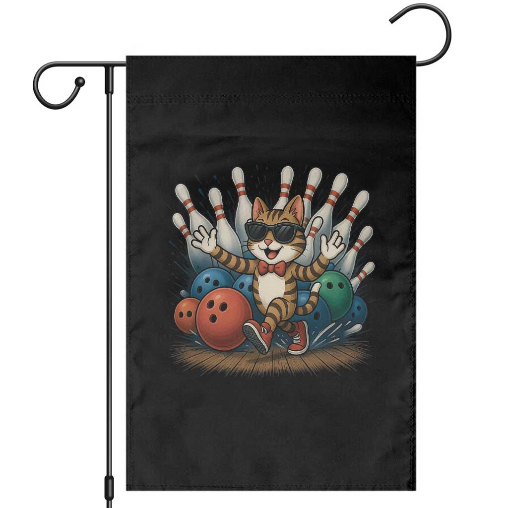Funny Bowler Gift Garden Flag Bowling Cat With Sunglasses - Print Your Wear