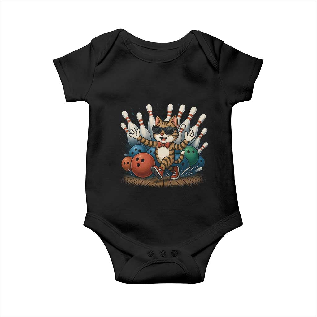 Funny Bowler Gift Baby Onesie Bowling Cat With Sunglasses TS12 Black Print Your Wear