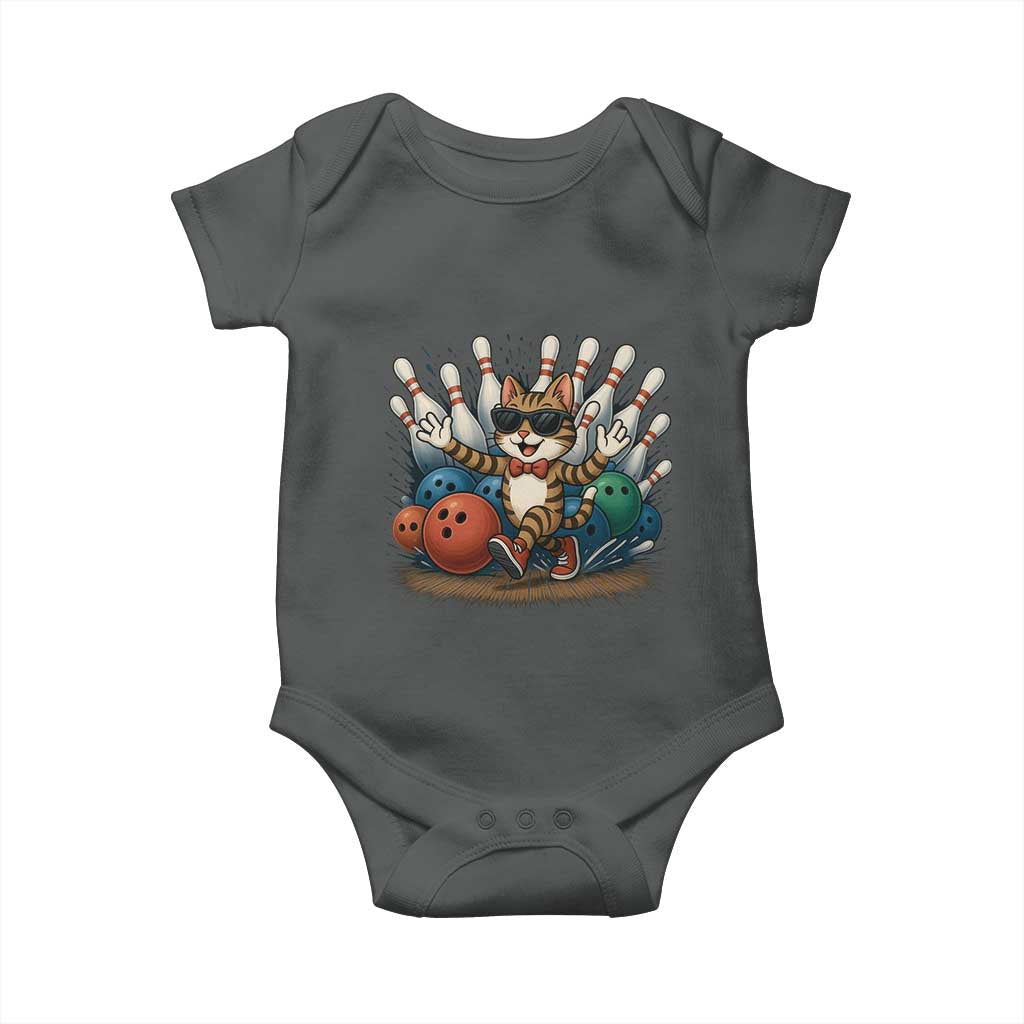 Funny Bowler Gift Baby Onesie Bowling Cat With Sunglasses TS12 Dark Heather Print Your Wear