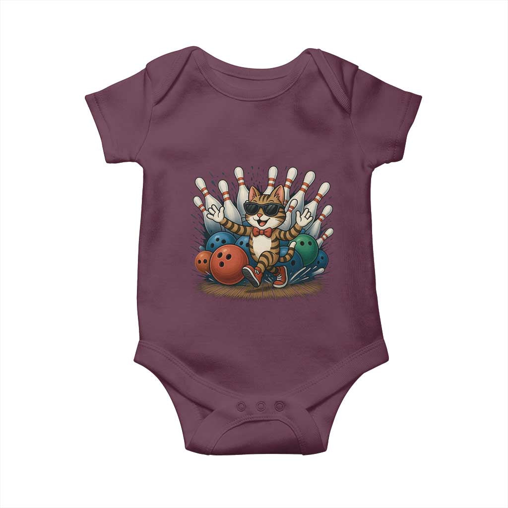 Funny Bowler Gift Baby Onesie Bowling Cat With Sunglasses TS12 Maroon Print Your Wear