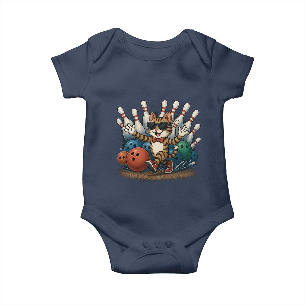 Funny Bowler Gift Baby Onesie Bowling Cat With Sunglasses TS12 Navy Print Your Wear