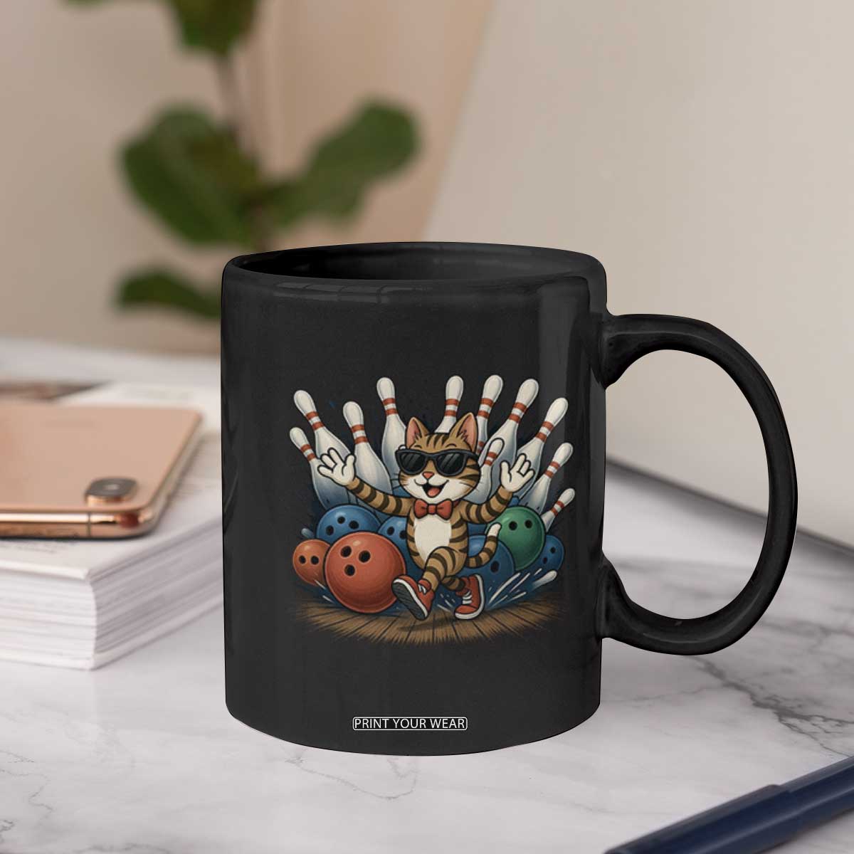 Funny Bowler Gift Coffee Mug Bowling Cat With Sunglasses TS12 Print Your Wear