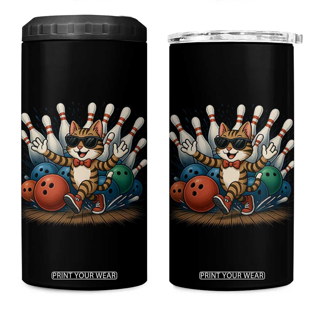 Funny Bowler Gift 4 in 1 Can Cooler Tumbler Bowling Cat With Sunglasses TS12 One Size: 16 oz Black Print Your Wear
