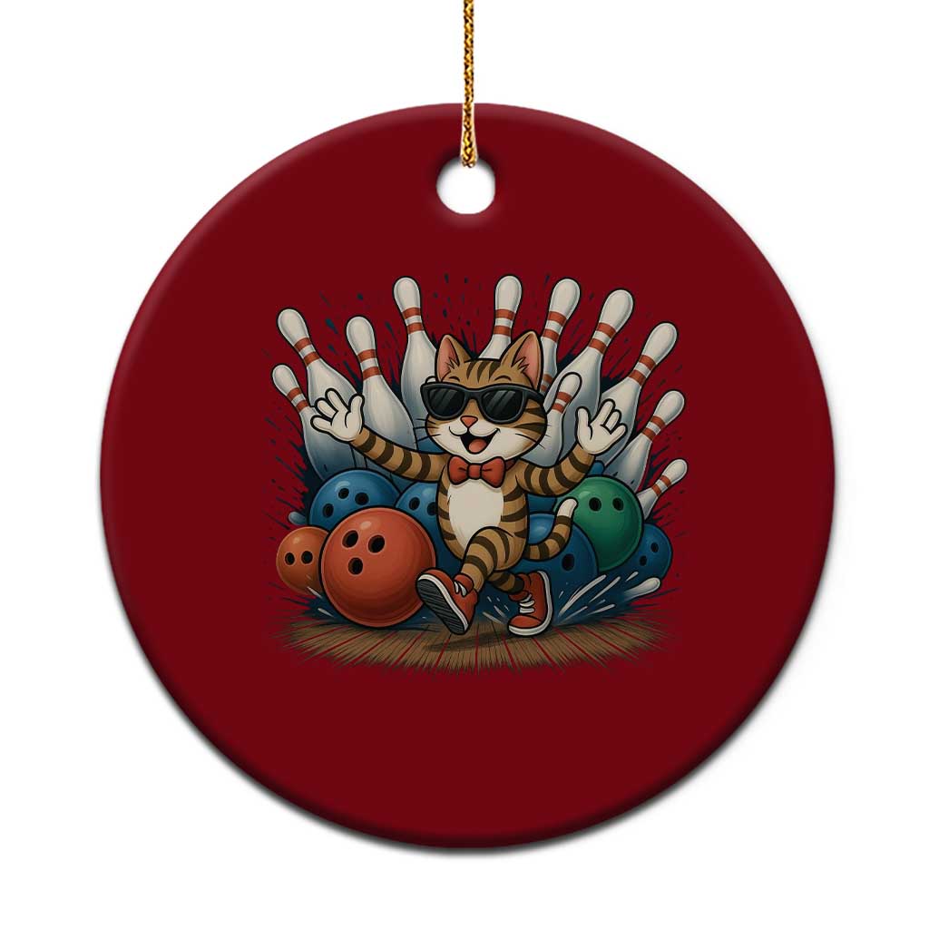 Funny Bowler Gift Ceramic Ornament Bowling Cat With Sunglasses TS12 1pc Red Print Your Wear