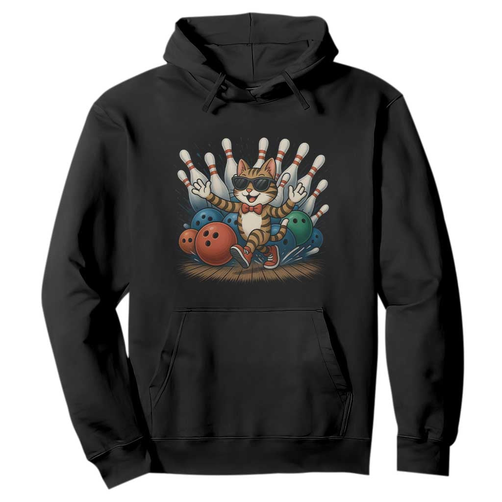 Funny Bowler Gift Hoodie Bowling Cat With Sunglasses TS12 Black Print Your Wear