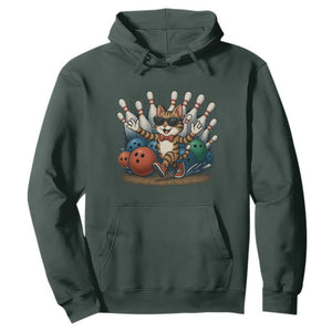 Funny Bowler Gift Hoodie Bowling Cat With Sunglasses TS12 Dark Forest Green Print Your Wear