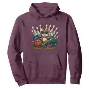 Funny Bowler Gift Hoodie Bowling Cat With Sunglasses TS12 Maroon Print Your Wear