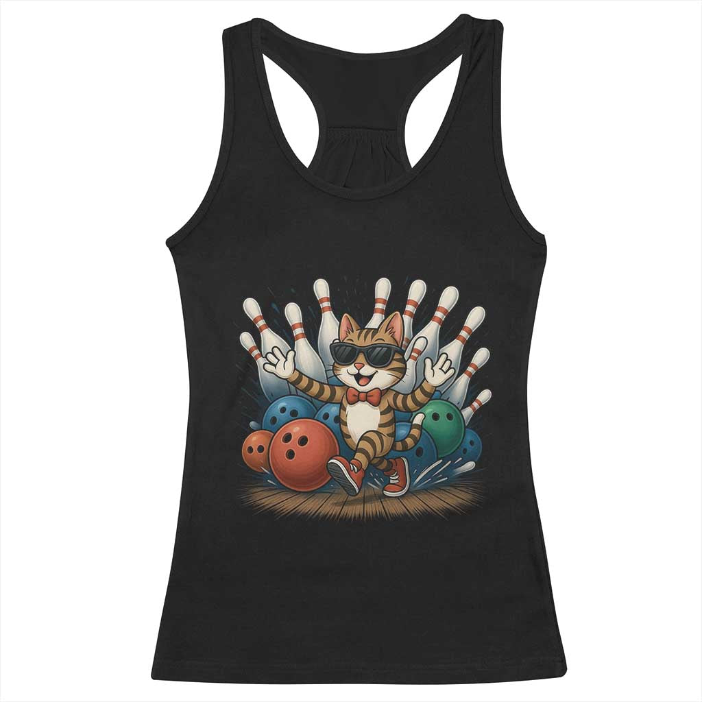 Funny Bowler Gift Racerback Tank Top Bowling Cat With Sunglasses TS12 Black Print Your Wear