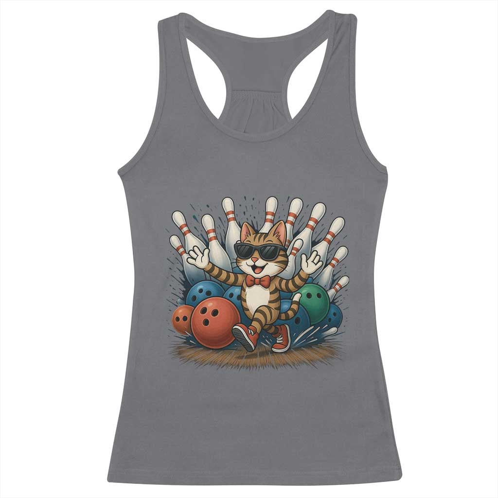 Funny Bowler Gift Racerback Tank Top Bowling Cat With Sunglasses TS12 Charcoal Print Your Wear