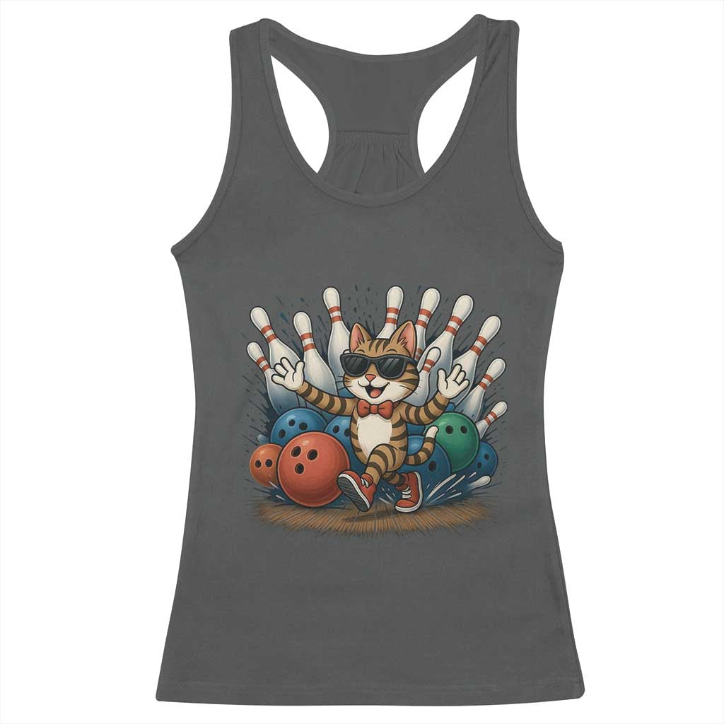 Funny Bowler Gift Racerback Tank Top Bowling Cat With Sunglasses TS12 Dark Heather Print Your Wear