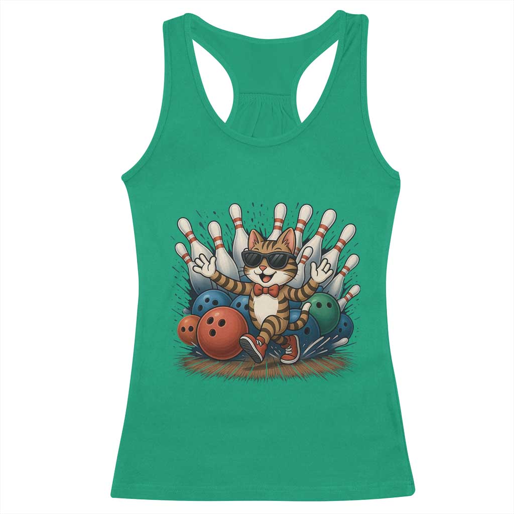 Funny Bowler Gift Racerback Tank Top Bowling Cat With Sunglasses TS12 Irish Green Print Your Wear