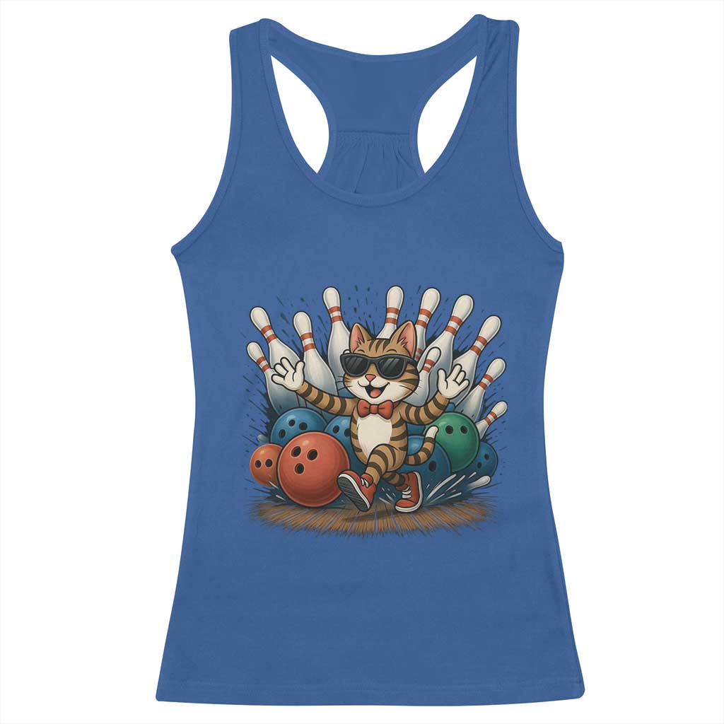 Funny Bowler Gift Racerback Tank Top Bowling Cat With Sunglasses TS12 Royal Blue Print Your Wear