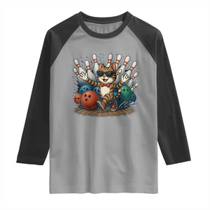 Funny Bowler Gift Raglan Shirt Bowling Cat With Sunglasses TS12 Sport Gray Black Print Your Wear